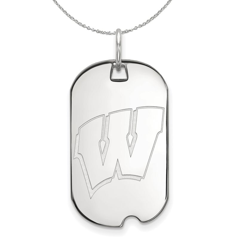 Sterling Silver U. Of Wisconsin Initial W Dog Tag Necklace - 16 Inch